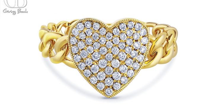 18k yellow gold 035ctw diamond heart ring link band