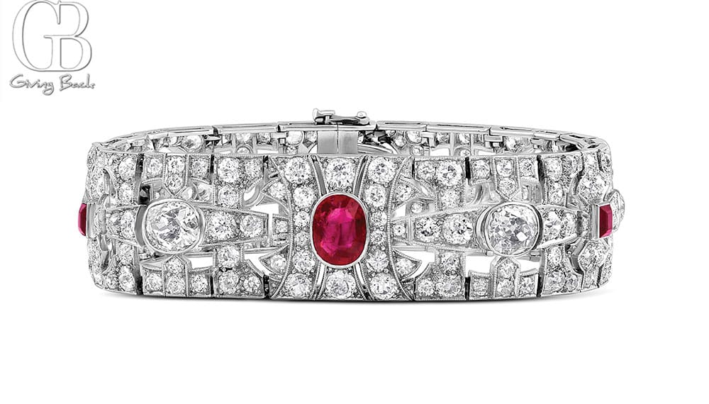 Estate Platinum Art Deco 430ctw Ruby and 1800ctw Diamond Bracelet