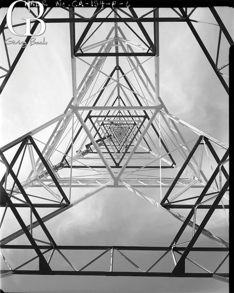 Looking up from beneath one of the 600 foot towers