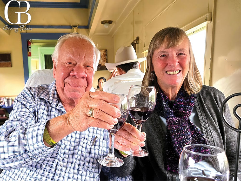 Railfans Jim and Joan Price aboard the Wine Train in Campo