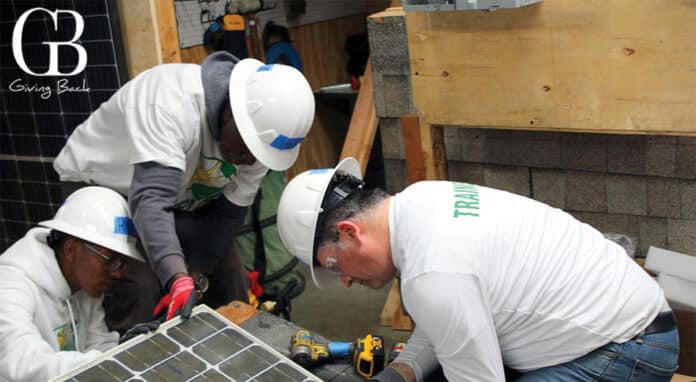Next Level Youth participants completing solar installation training (Solar & EV installer certification through SDG&E training partner GRID Alternatives).
