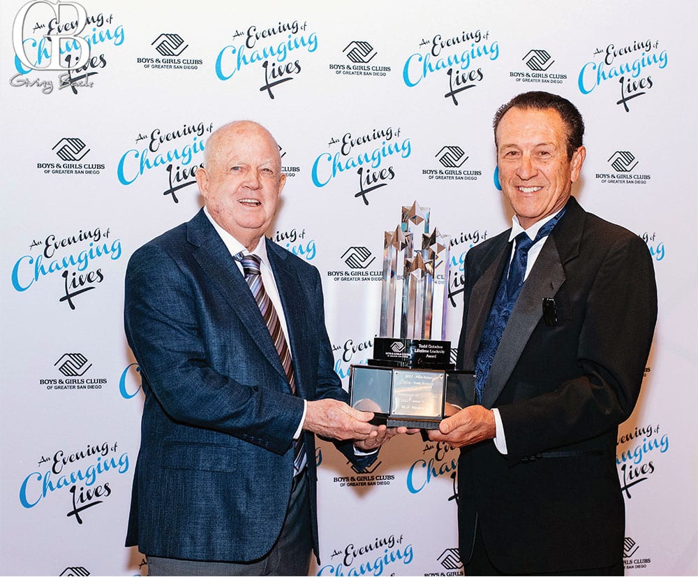 Previous Todd Gutschow Lifetime Leadership Award Winner Tom Hazard with Danny Sherlock President and CEO of Boys and Girls Club of Greater San Diego