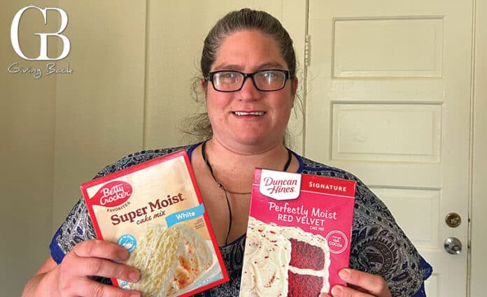 Alice keeps a box of cake mix in her room, so she is prepared for upcoming celebrations.