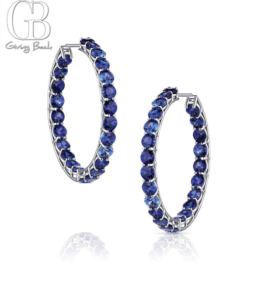 18kt white gold 1519ctw blue sapphire hoop earrings