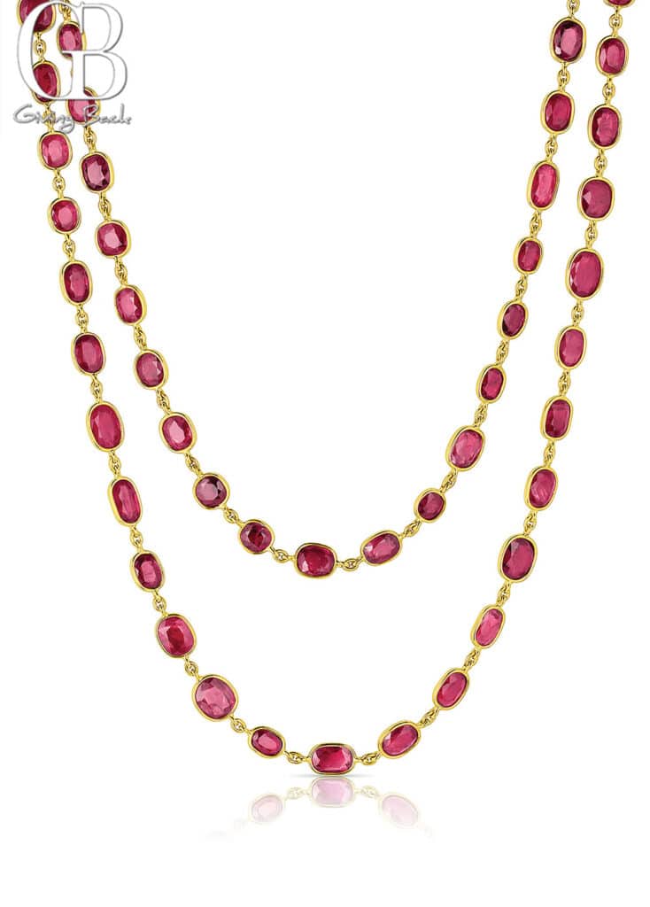 Rivière 18kt yellow gold 7535ctw ruby necklace 36 length