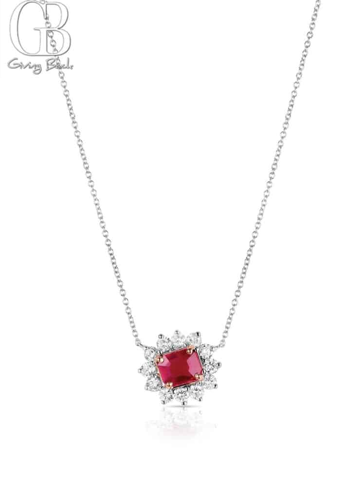 Platinum 18K Yellow Gold Burma Ruby Diamond Necklace - GB Magazine Platinum 18K Yellow Gold Burma Ruby Diamond Necklace