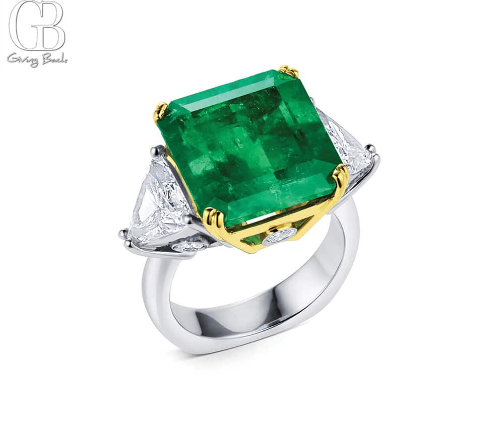 Platinum 18k Yellow Gold 1097ct Colombian Emerald Diamonds Ring - - GB Magazine Platinum 18k Yellow Gold 1097ct Colombian Emerald Diamonds Ring