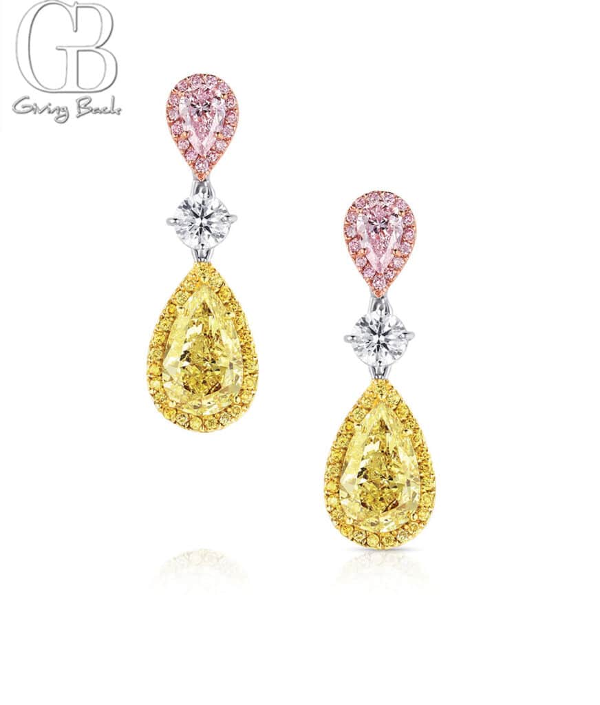 Rivière 18K Gold Pear Shaped Fancy Pink Yellow Earrings - GB Magazine Rivière 18K Gold Pear Shaped Fancy Pink Yellow Earrings