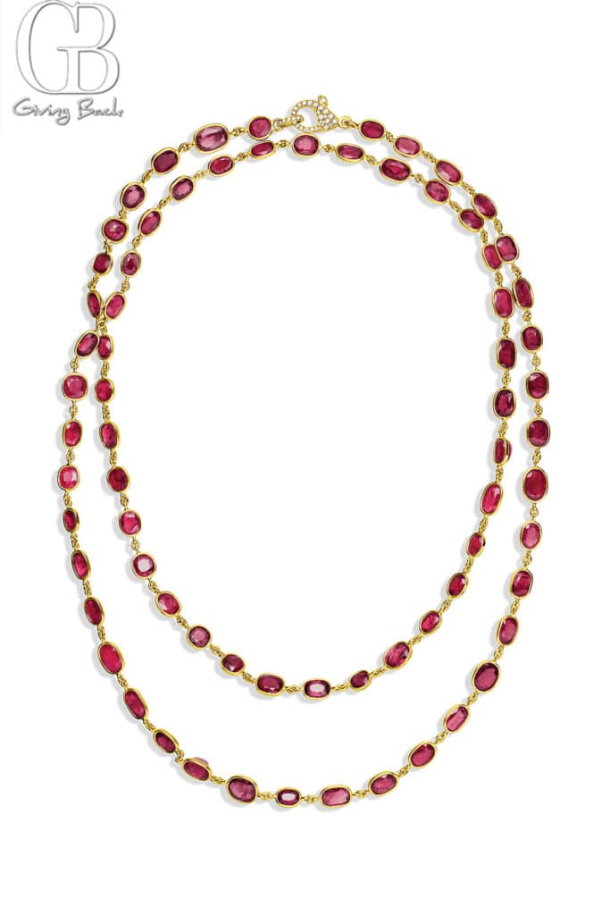 Rivière 18K Yellow Gold 7535ctw Ruby 36 Long Necklace - GB Magazine Rivière 18K Yellow Gold 7535ctw Ruby 36 Long Necklace