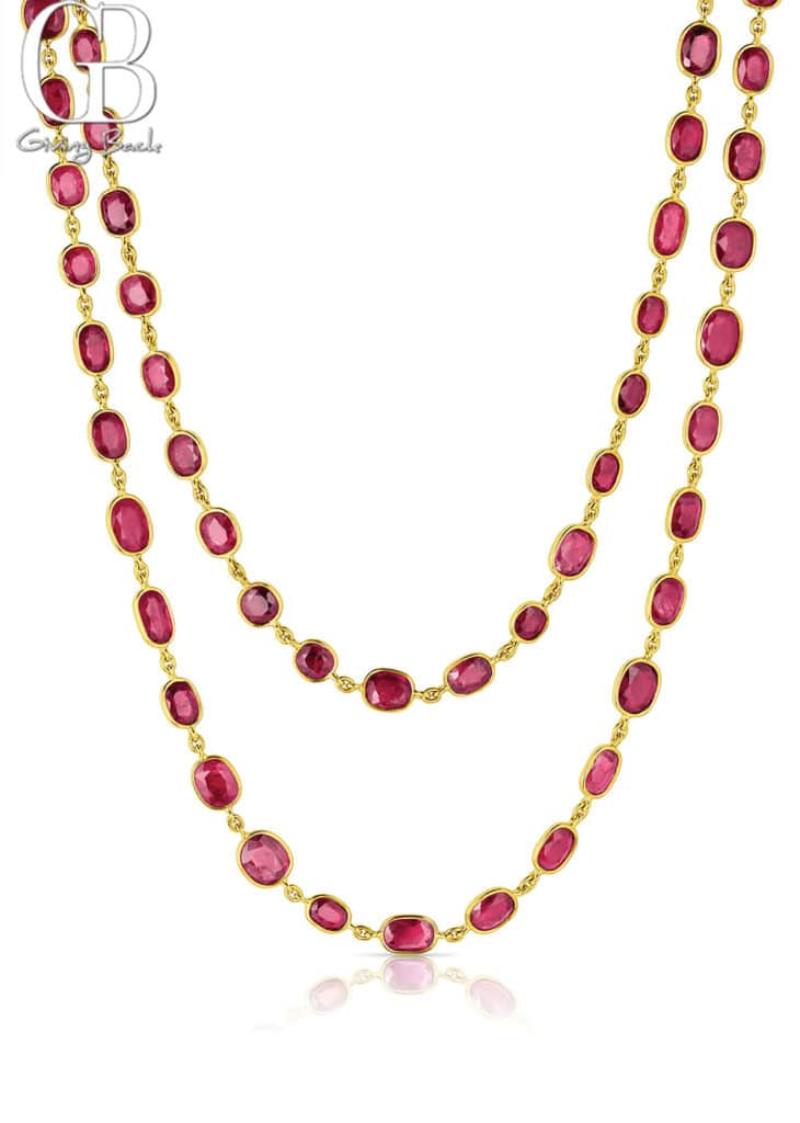 Rivière 18K Yellow Gold 7535ctw Ruby 36 Long Necklace - GB Magazine Rivière 18K Yellow Gold 7535ctw Ruby 36 Long Necklace