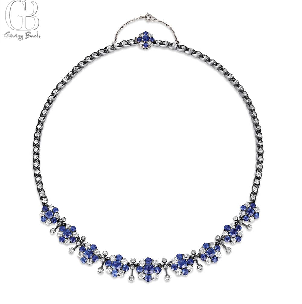 Estate Antique Diamond  No Heat Cambodian Sapphire Necklace Circa 1890
