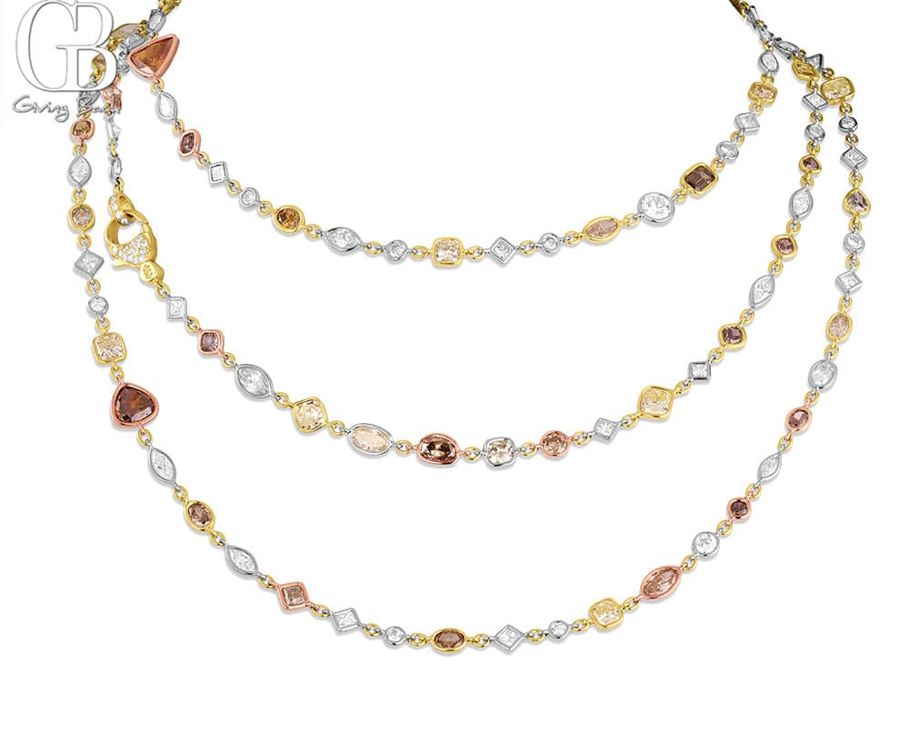 Multicolor Multi Shape Diamond Rivière Necklace