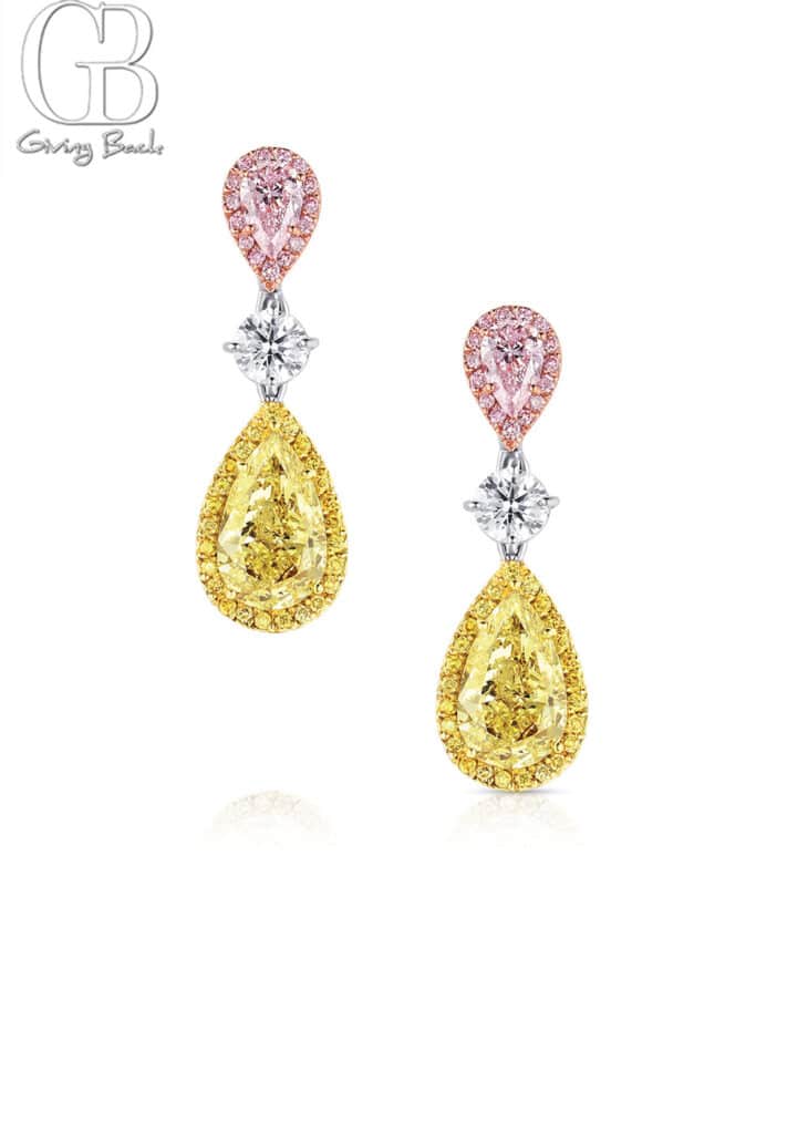 Rivière 18k Gold Pear Shaped Fancy Pink  Yellow Earrings GIA Certified