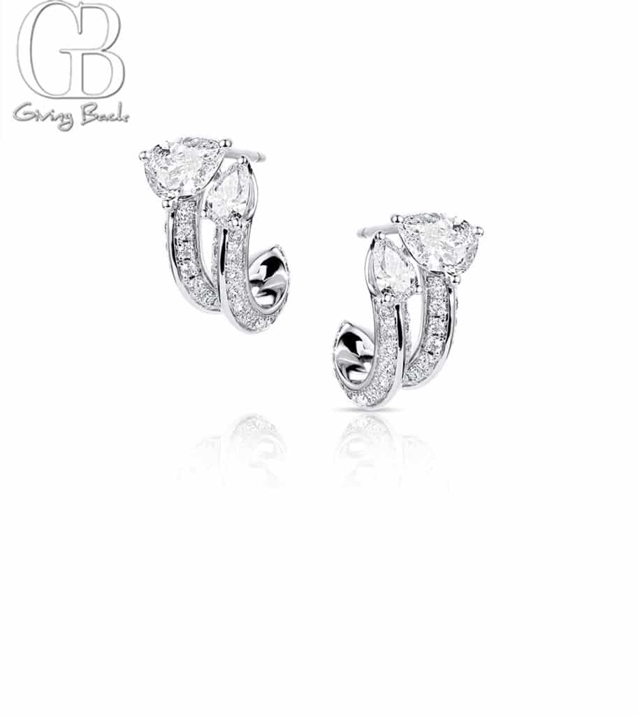 Salavetti 18K White Gold Diamond J Hoop Earrings