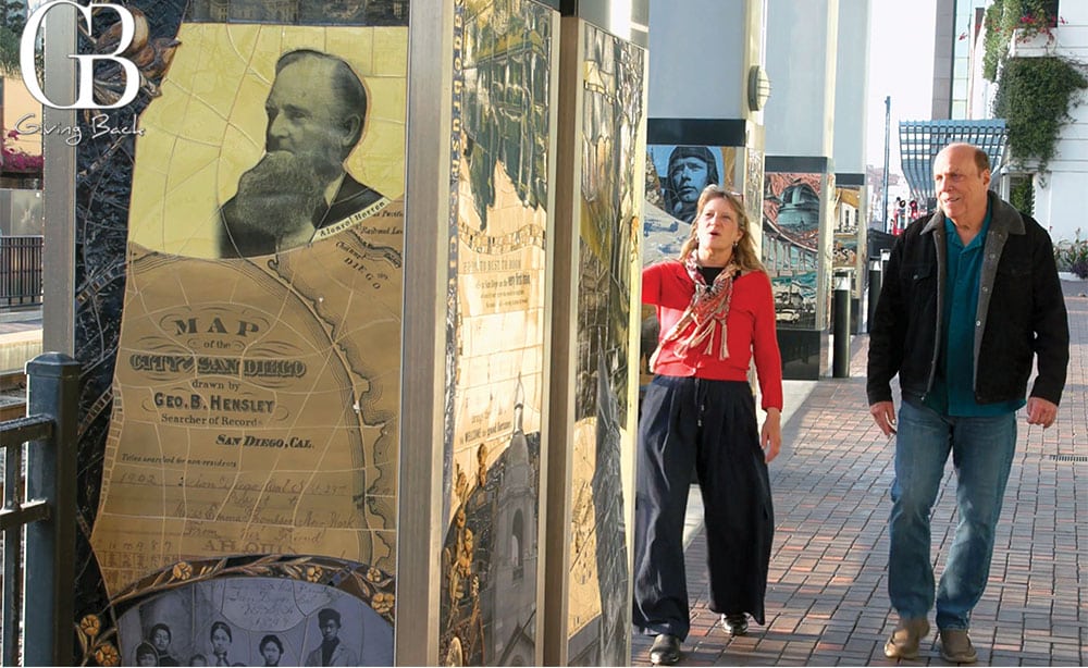 Betsy-Schulz-has-created-a-timeline-of-San-Diego-history-on-ten-columns-just-north-of-the-Santa-Fe-Depot - GB Magazine Betsy Schulz has created a timeline of San Diego history on ten columns just north of the Santa Fe Depot